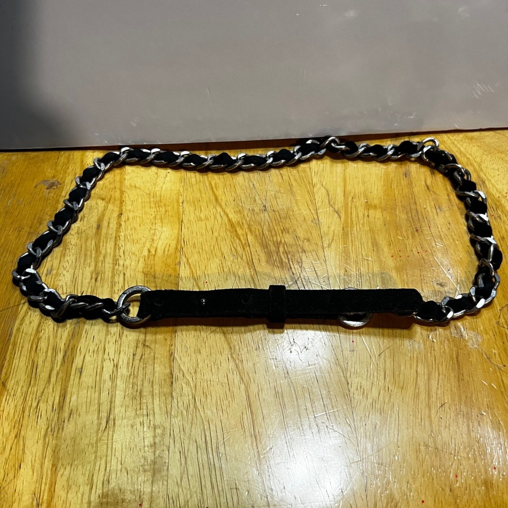 Lucky Brand S Chain Belt Black Suede Silver Tone Woven Link Boho Edgy